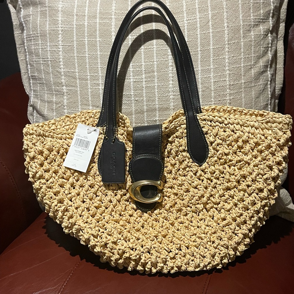 Coach Woven Tan and Black Tote